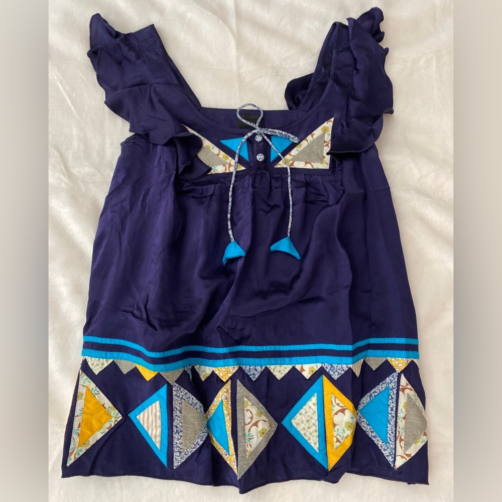 New Authentic Anna Sui Purple Patchwork Blouse 100% Silk Stunning